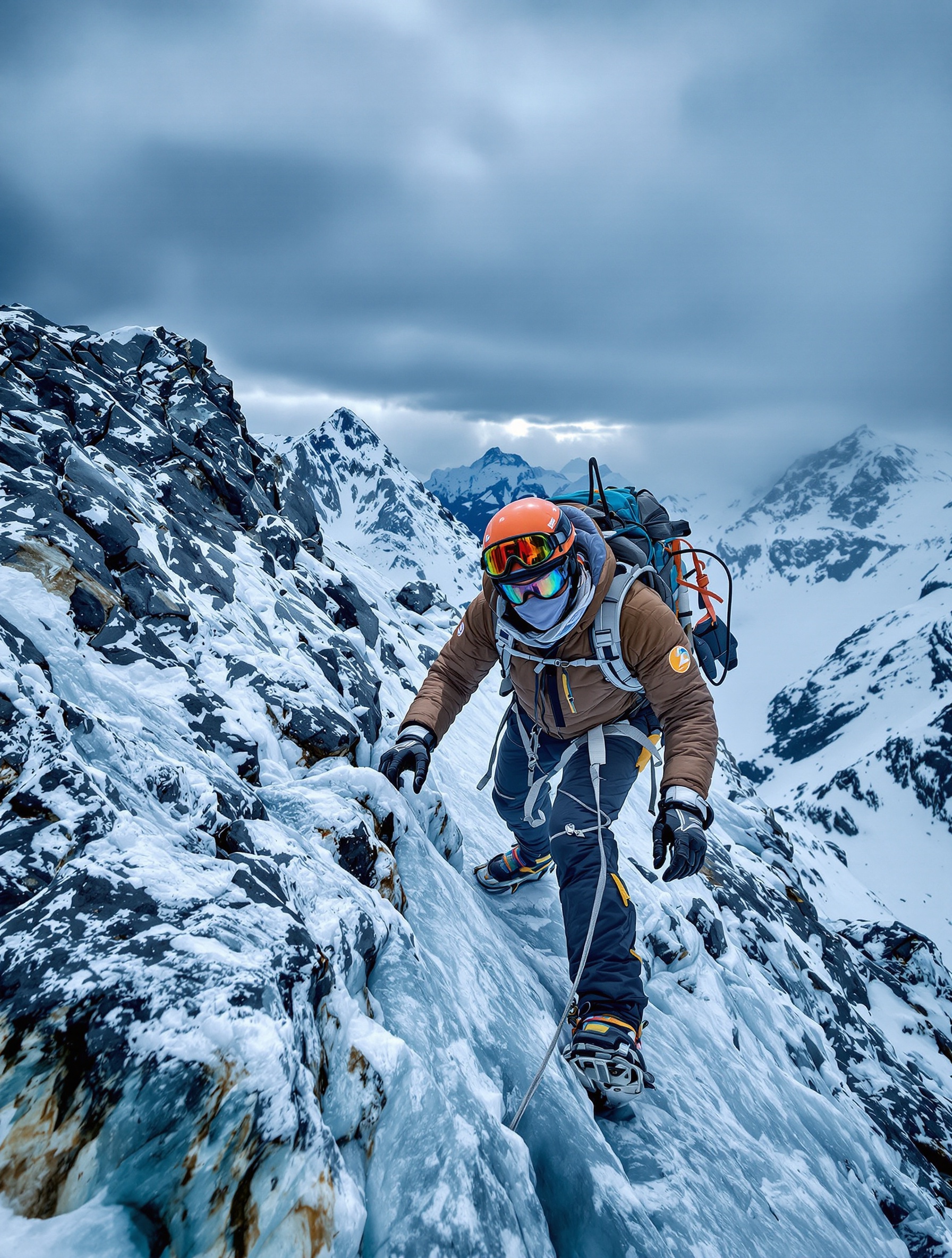Alpiniste engagé section technique face nord Everest