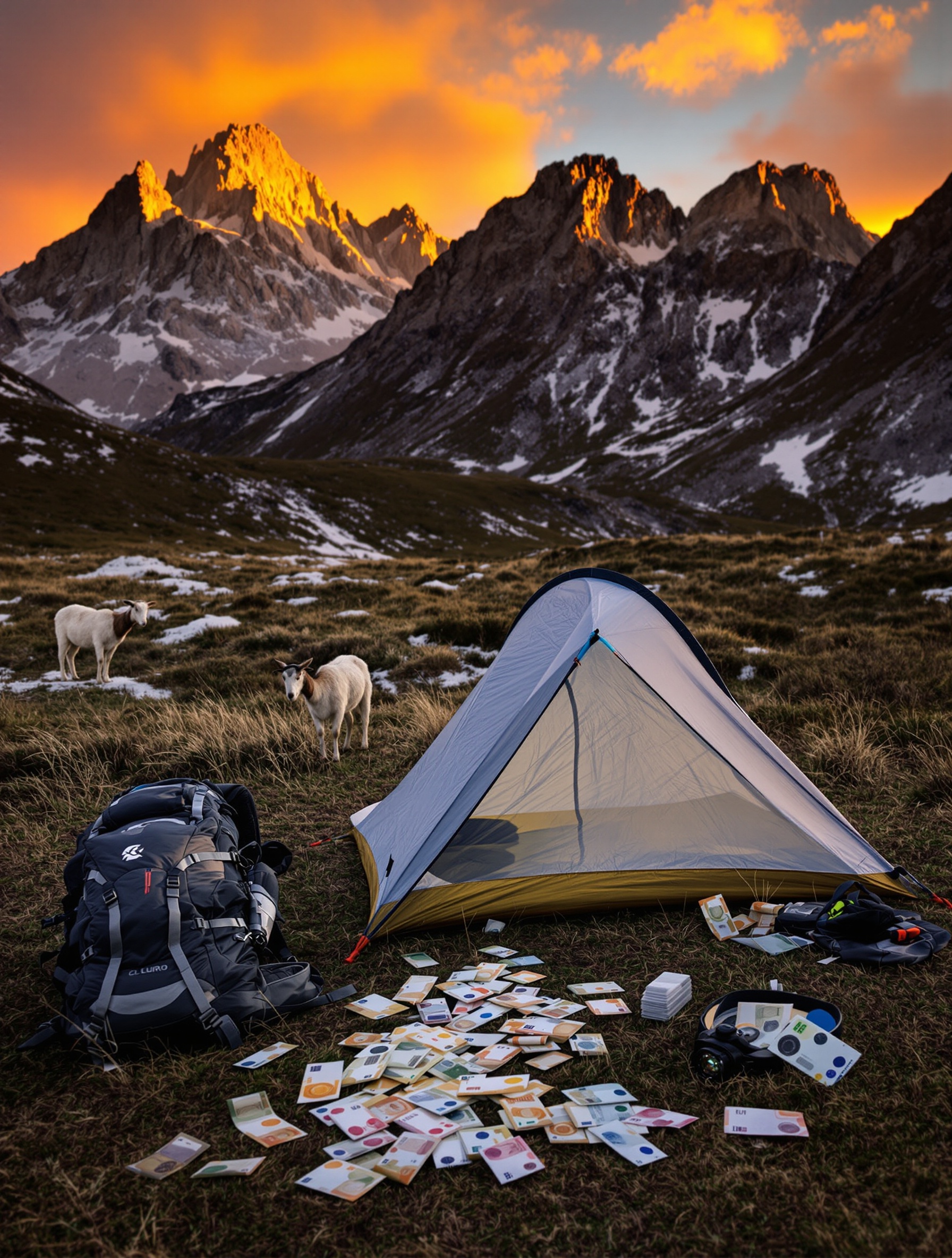 bivouac essential gr20 onde tente frontale cash chèvres coucher soleil