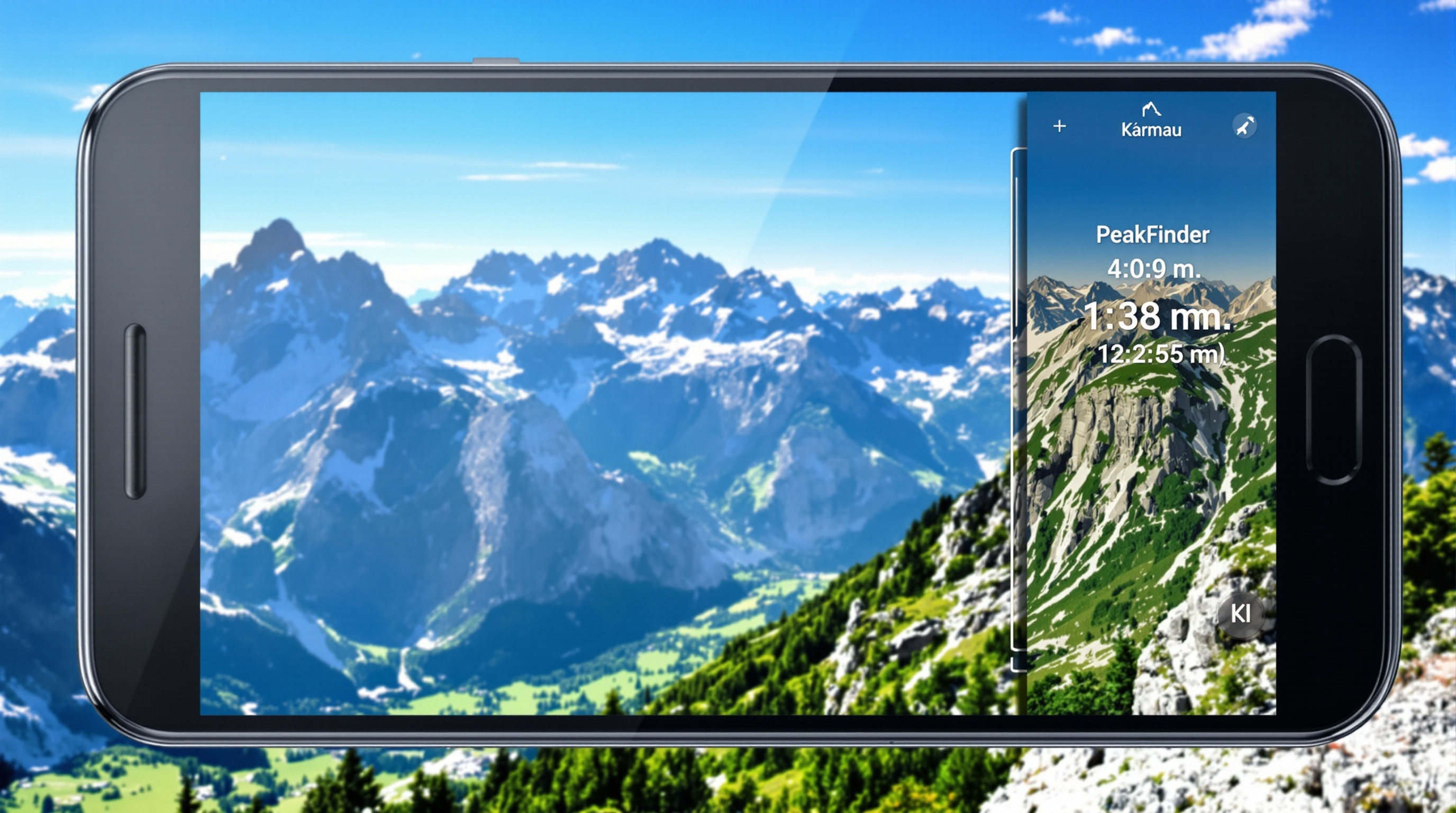 Exemple d'interface de PeakFinder identifiant un sommet montagneux avec son nom et son altitude.
