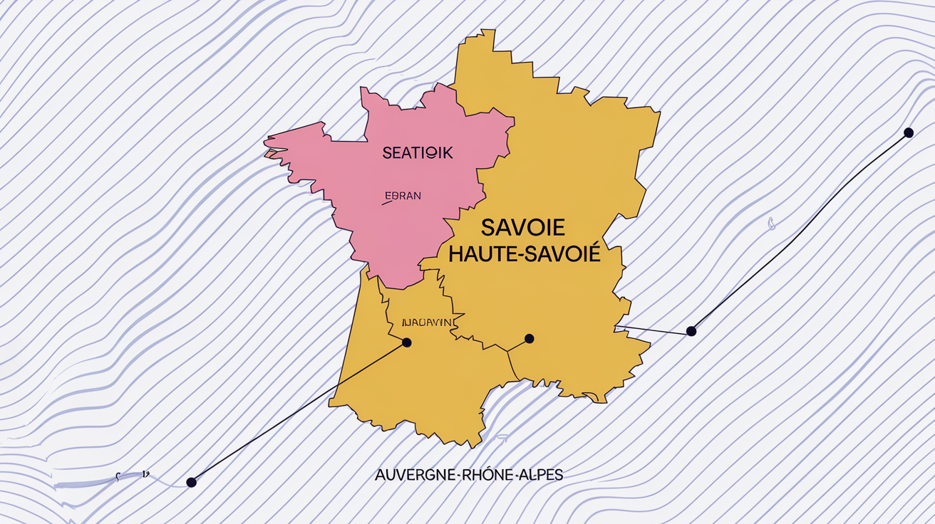 Carte simplifiée de la région Auvergne-Rhône-Alpes mettant en évidence la Savoie.