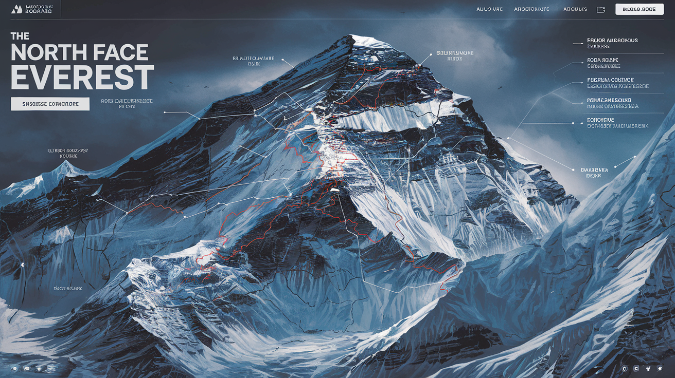 Carte schématique face nord Everest voies historiques et modernes