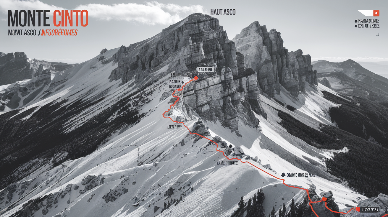 Carte des deux itinéraires principaux Monte Cinto depuis Haut Asco et Lozzi
