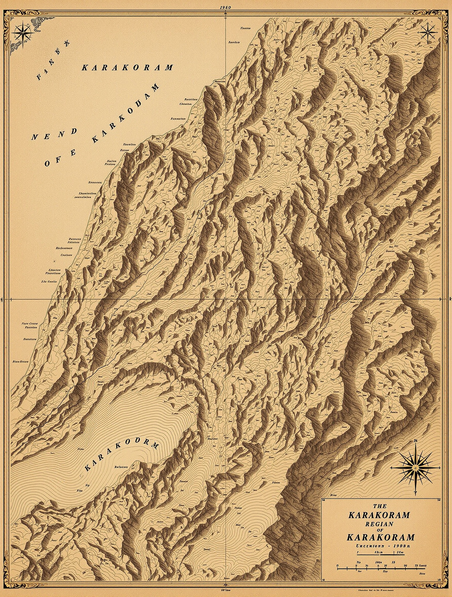 Carte topographique ancienne du Karakoram
