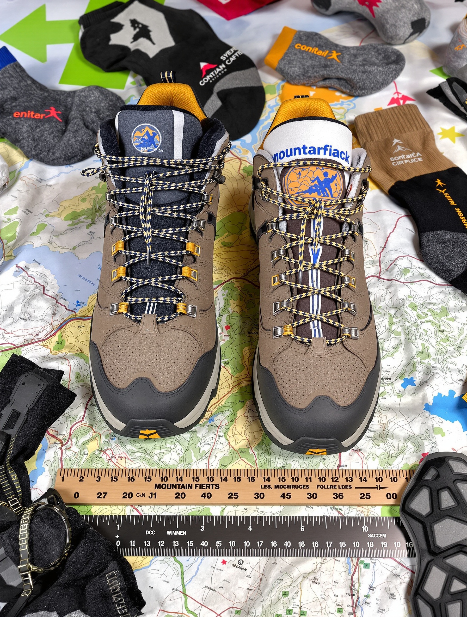 Tableau conversion chaussure montagne homme et femme avec outils de mesure