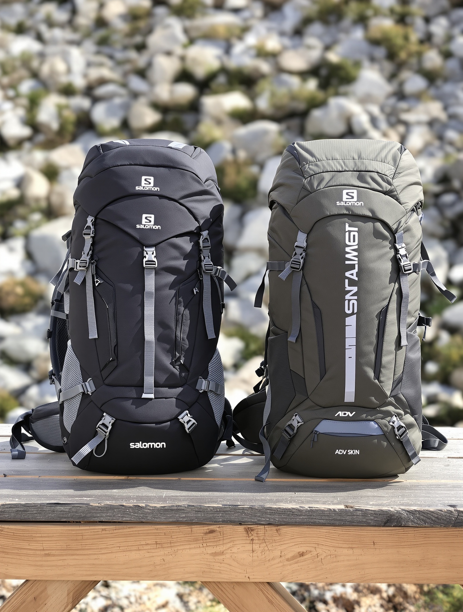 Comparatif Salomon Sense Pro et ADV Skin en conditions montagnardes, détails des poches et sangles visibles