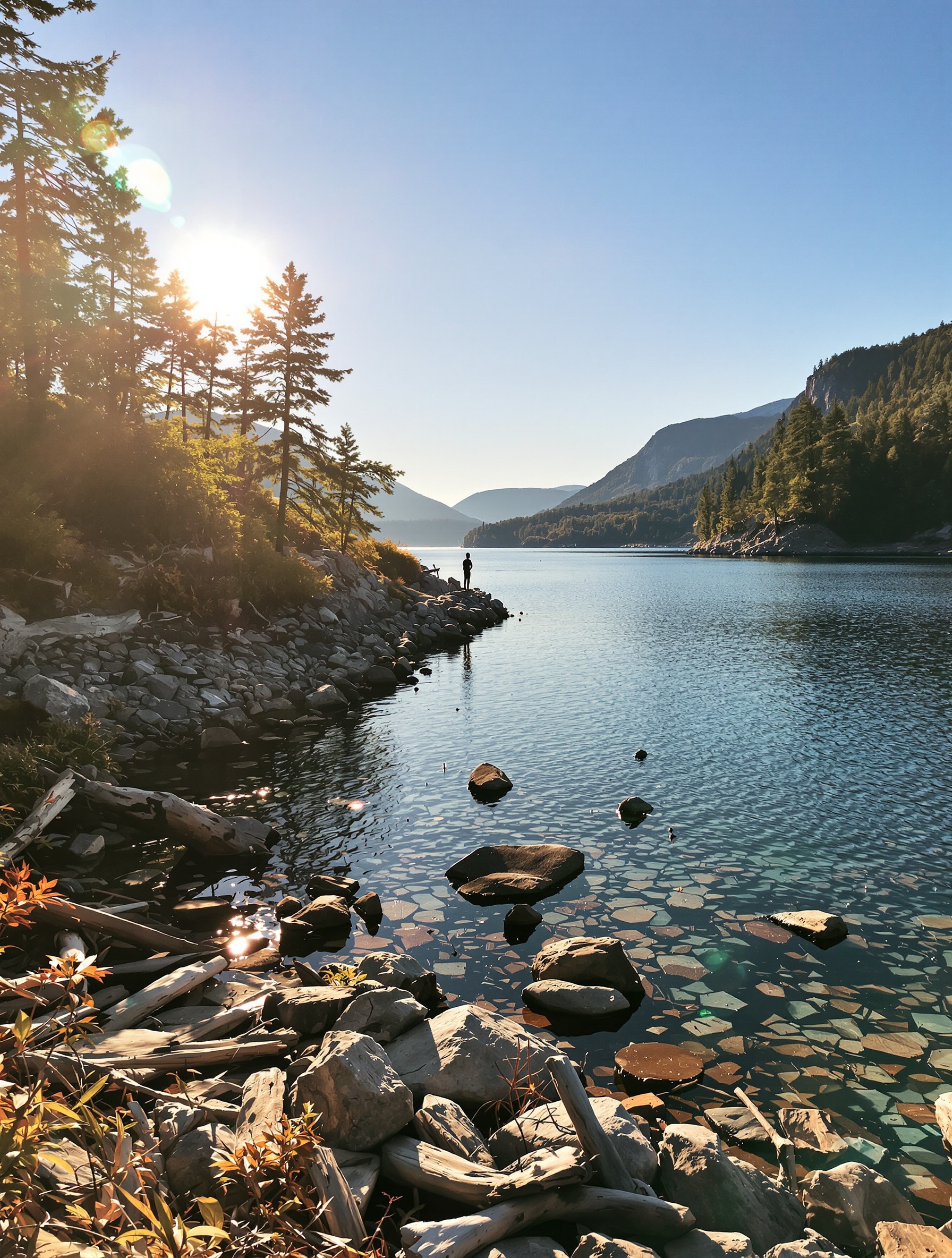 Coup de coeur d'un passionné pour une crique sauvage et authentique au Lac du Bourget, lumière dorée de fin de journée, ambiance contemplative et nature préservée.