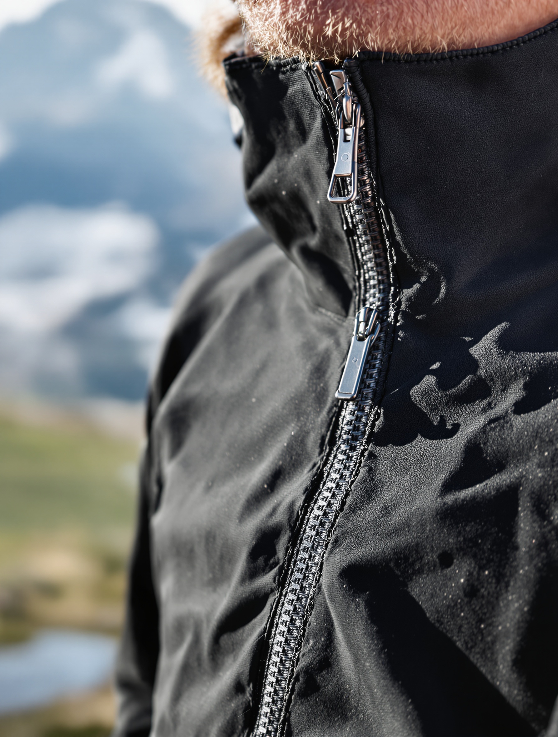 Détail d'un zip étanche sur une veste Vertical Shell Light Jkt