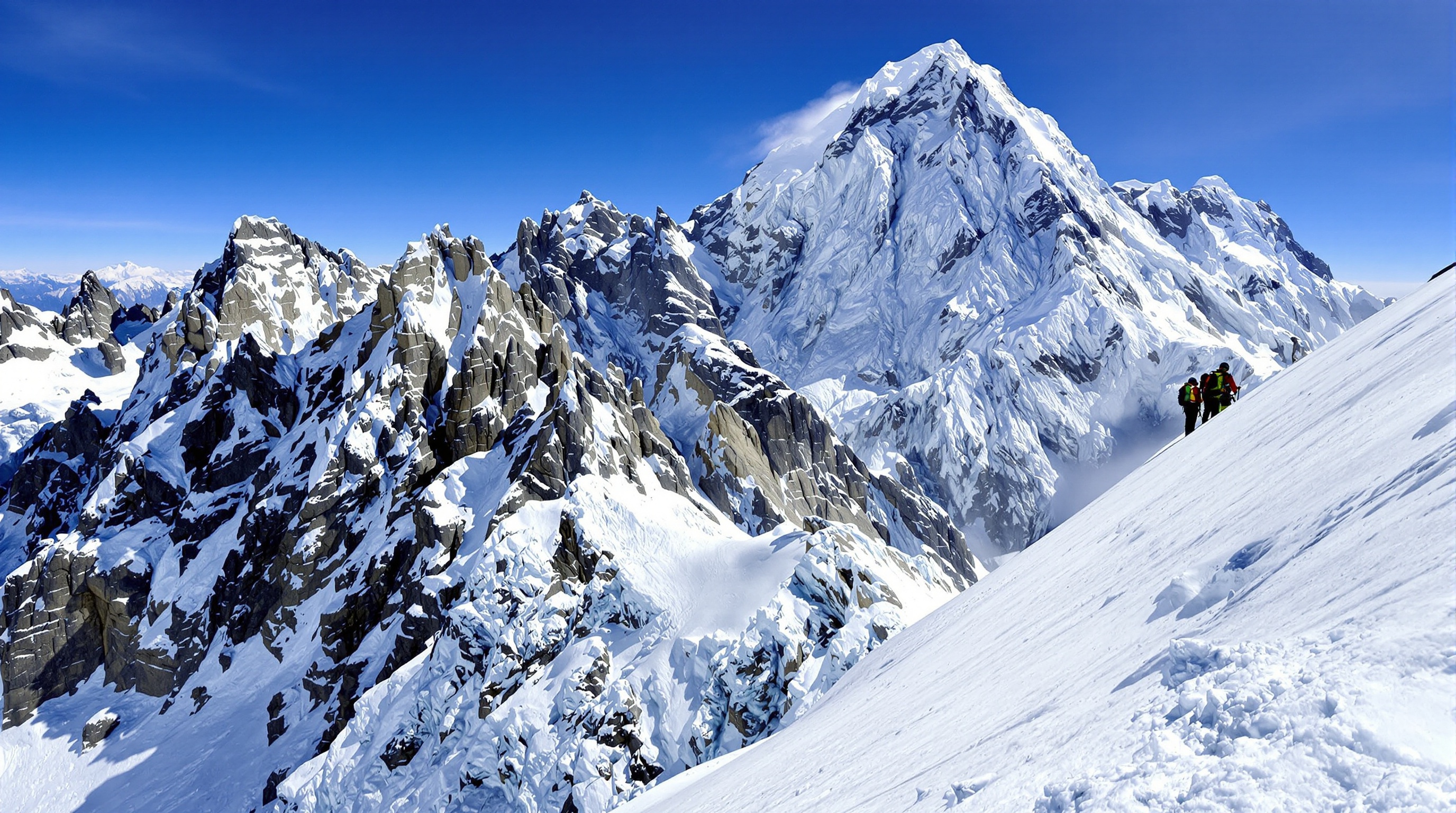 vue intense des pentes sommitales de l'Everest avec séracs et bivouac