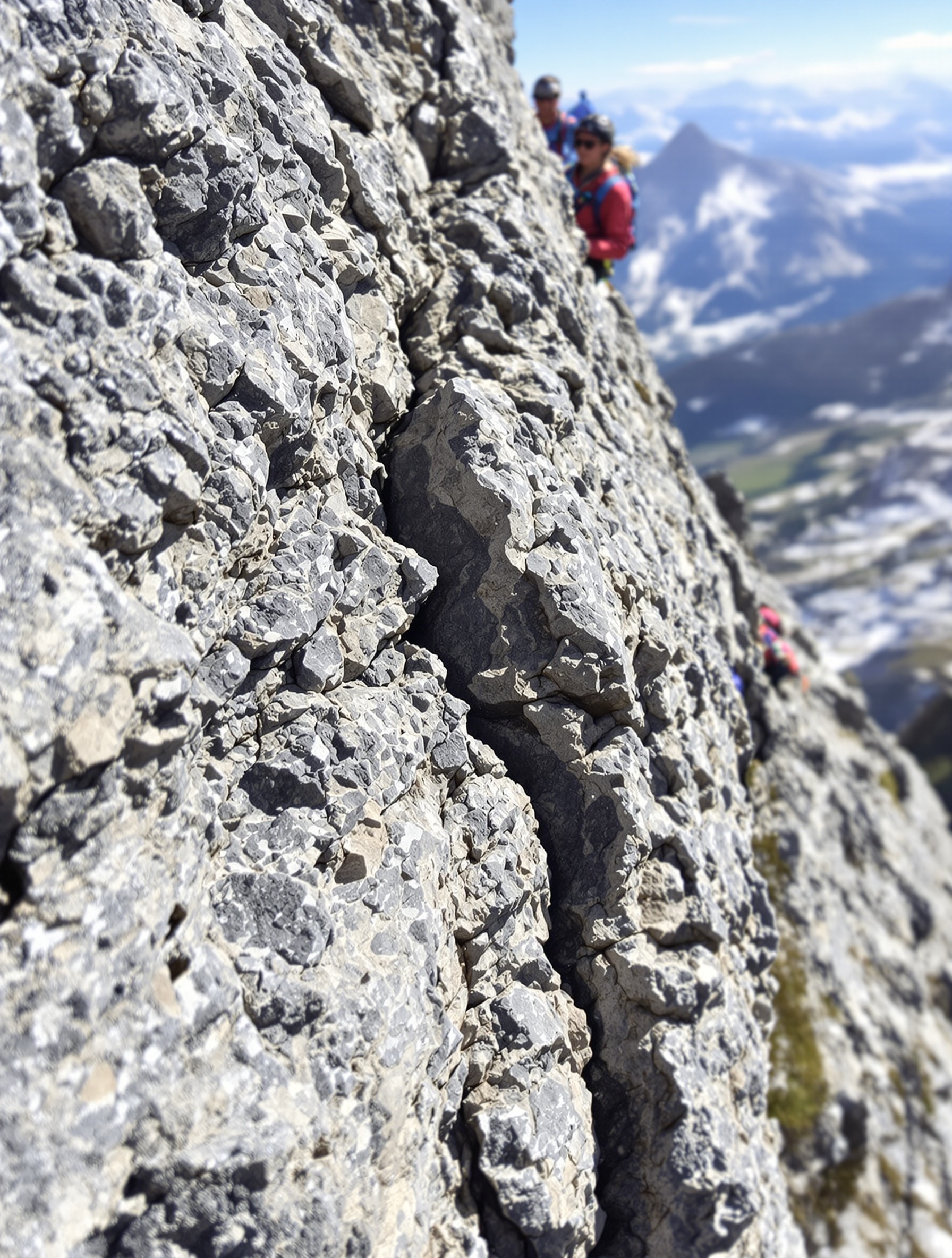 Exemple de fissure en granite propice à la pose d'un piton dans un contexte alpin.