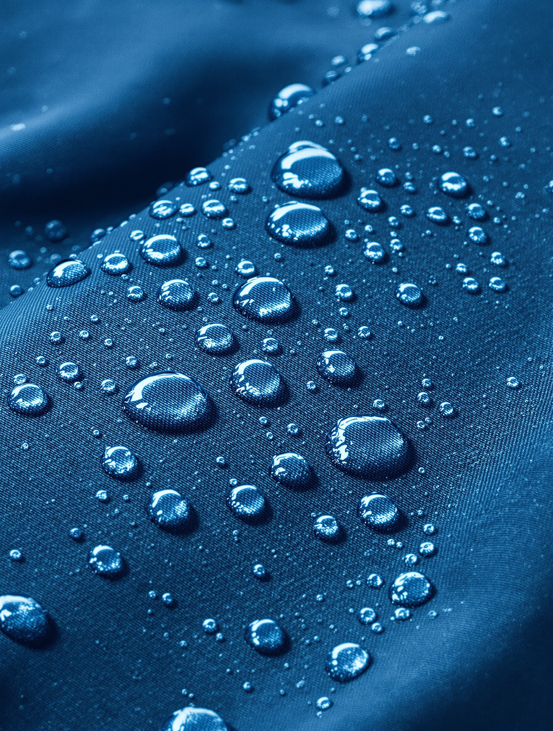 Gouttes d'eau perlant sur tissu technique de randonnée