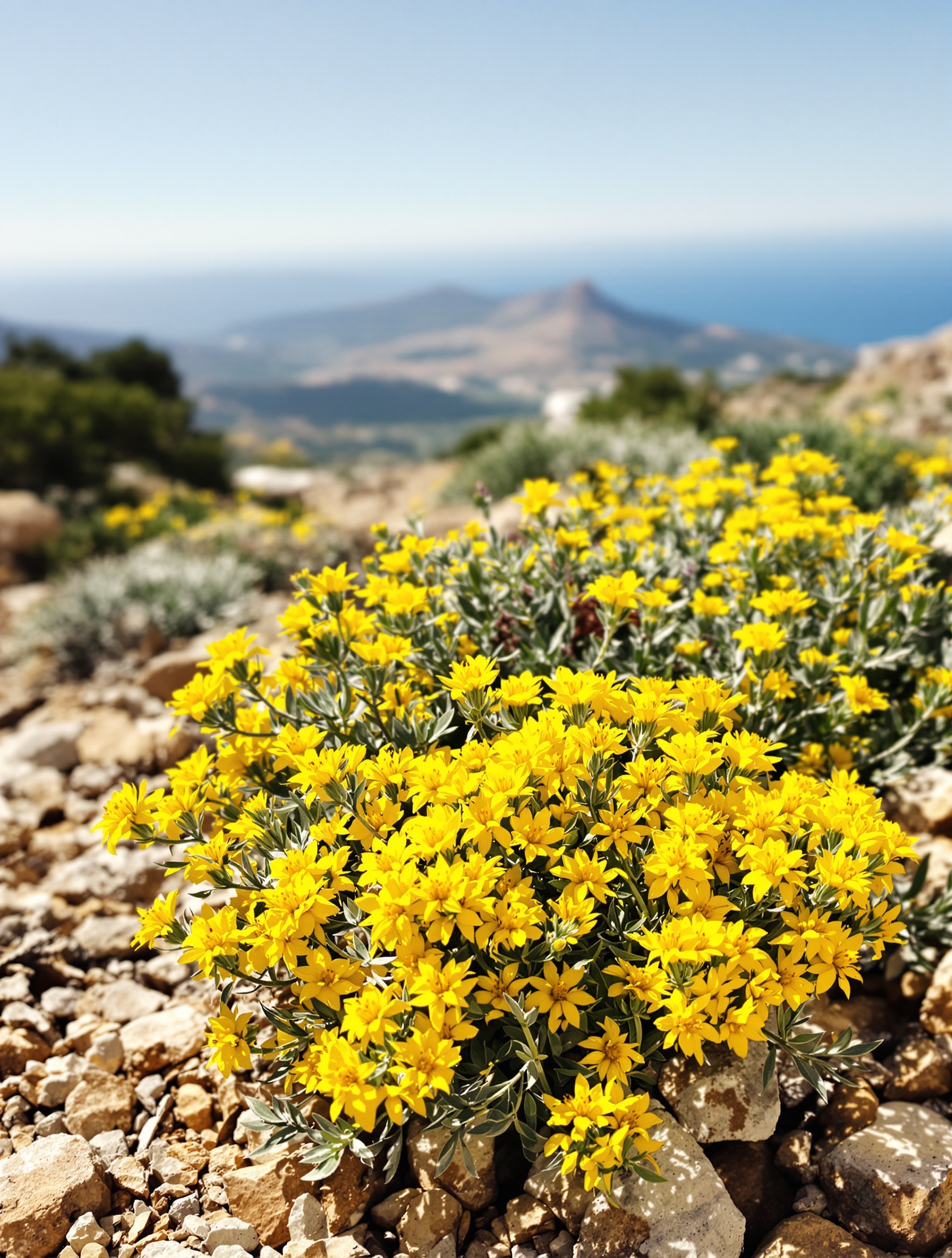 Immortelle de Corse (Helichrysum italicum) dans son habitat naturel en été
