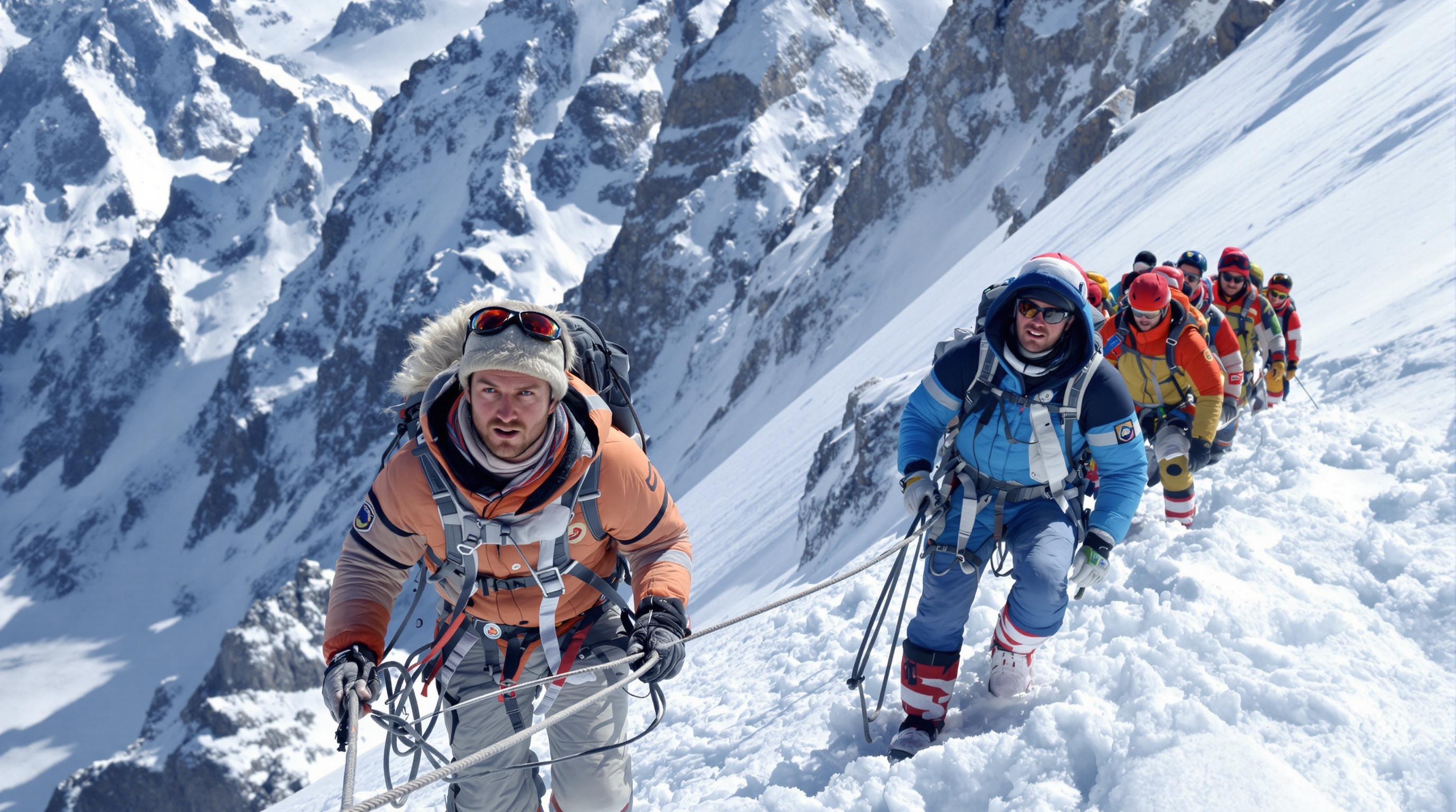 George Mallory, pionnier himalayen, et alpinistes modernes en contraste