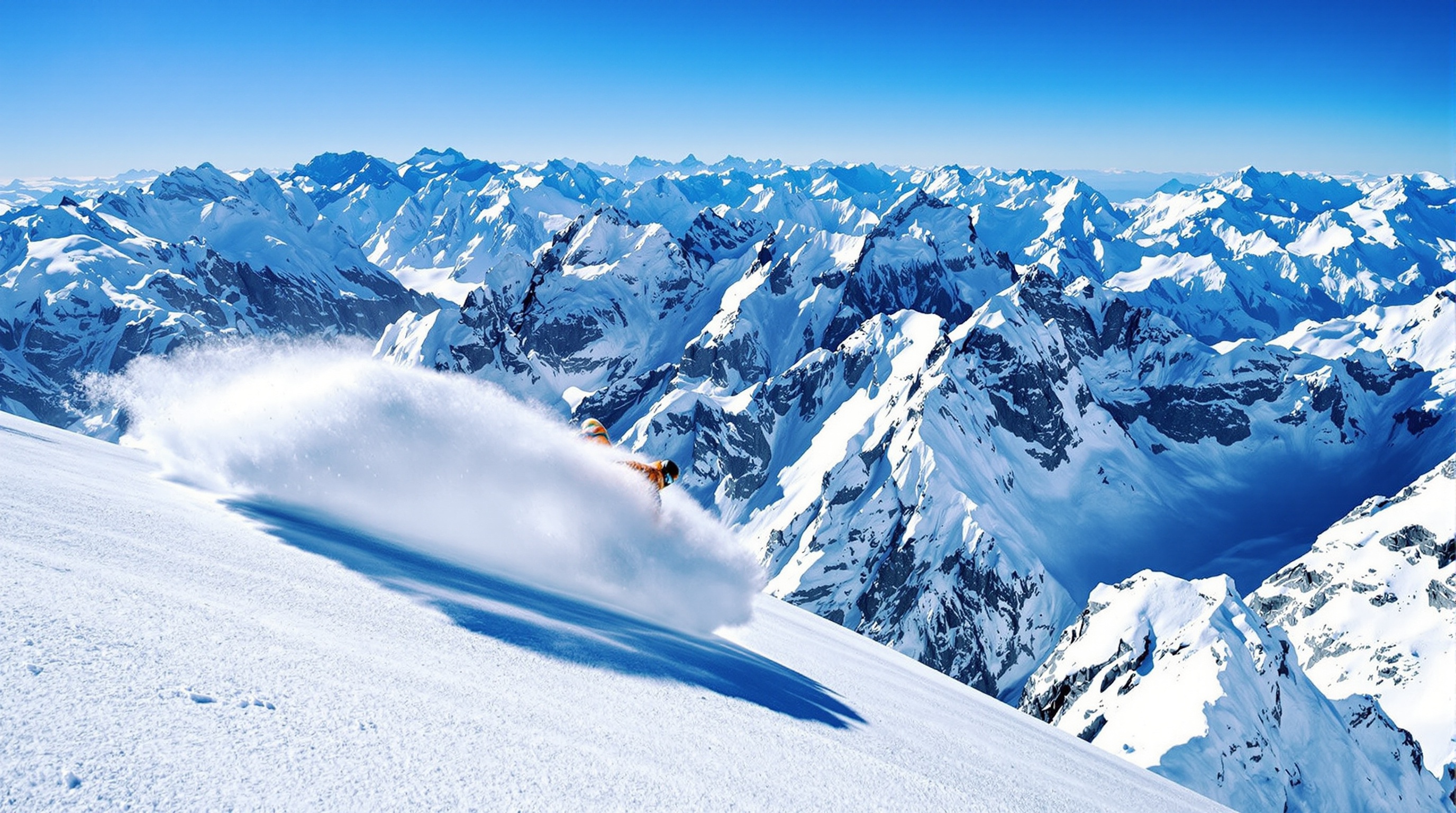 Marco Siffredi descendant la Face Nord de l'Everest en snowboard, traçant une ligne blanche sur la pente immaculée.