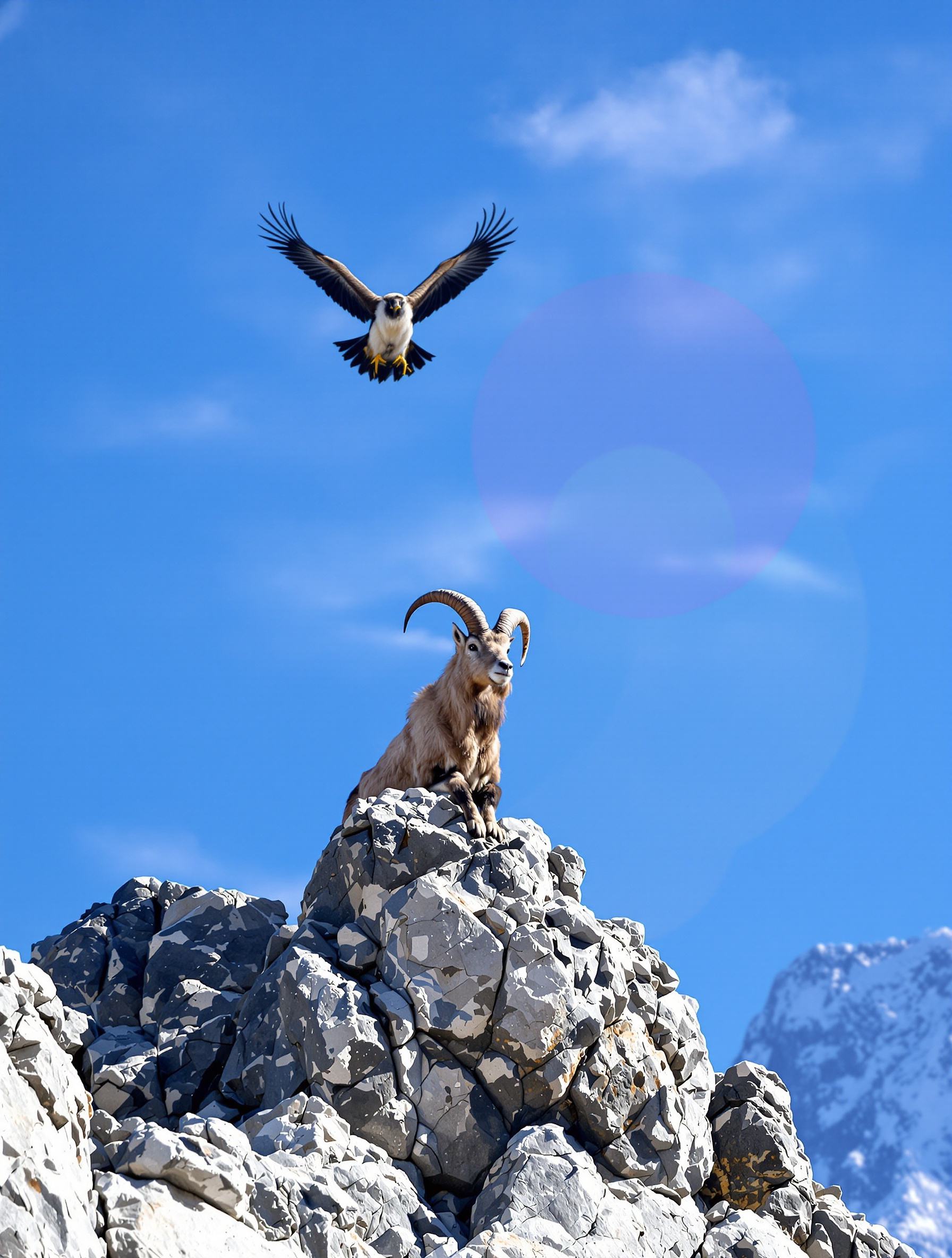 Mouflon corse perché sur un escarpement rocheux des Aiguilles de Bavella, symbolisant la richesse faunistique locale.