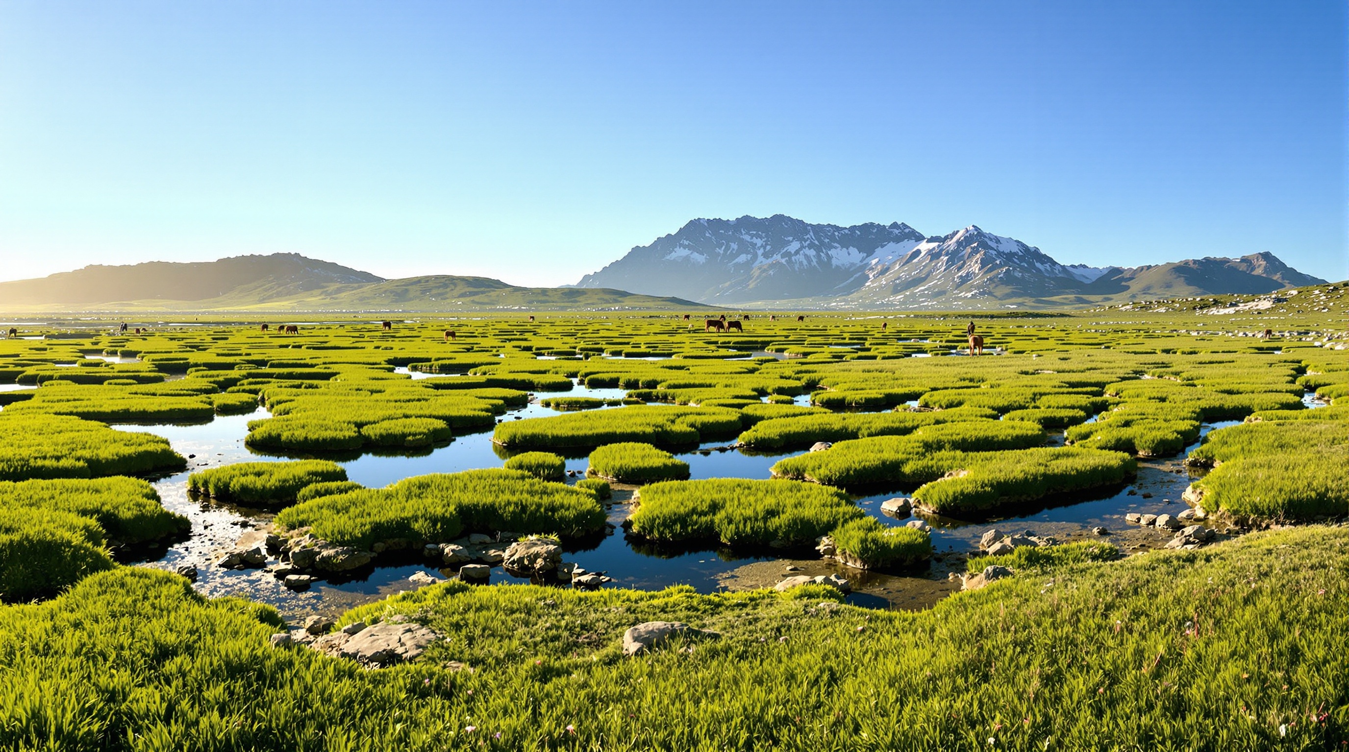 Pelouses humides et mares des pozzines dans la montagne corse