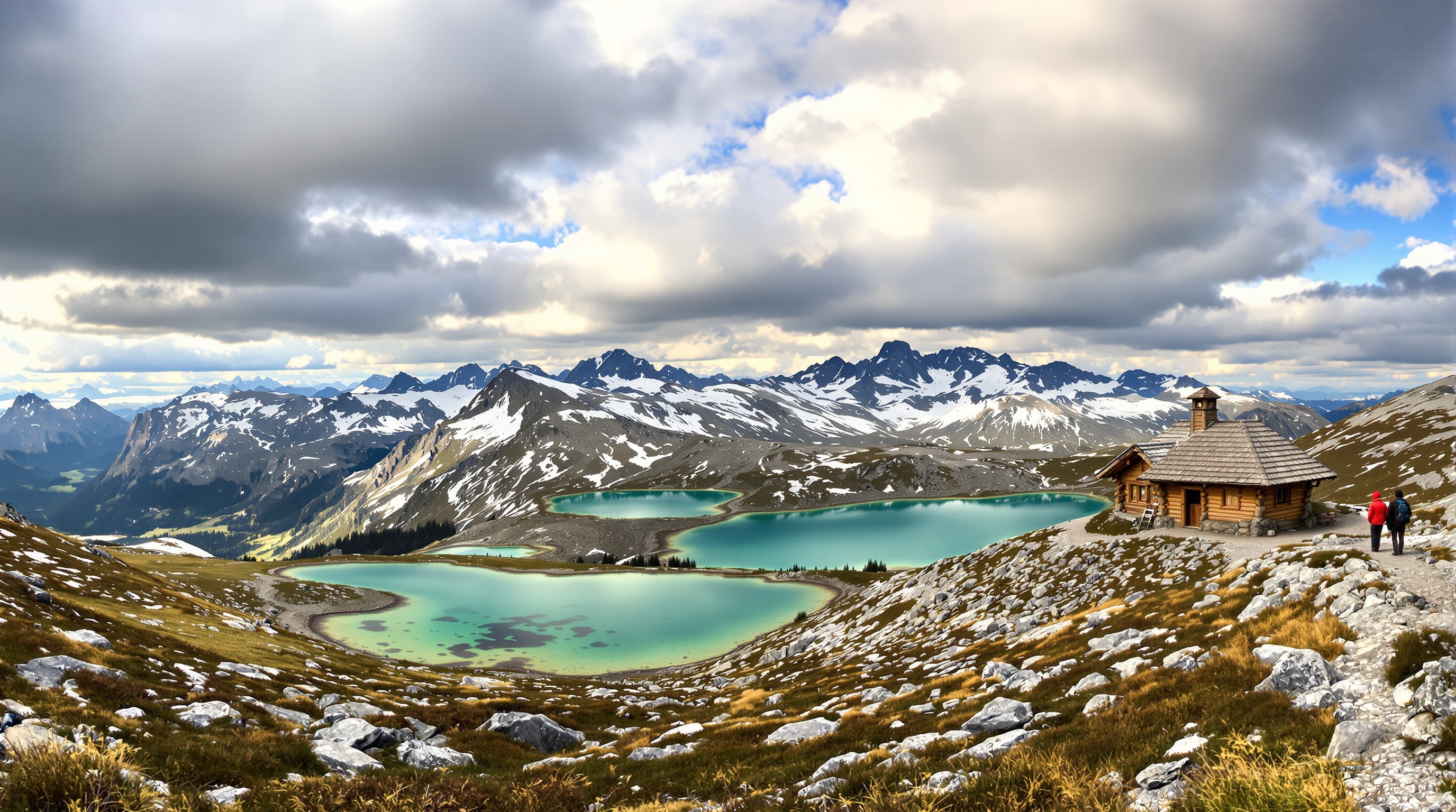 Vue panoramique sur le massif de Belledonne avec un refuge en bois