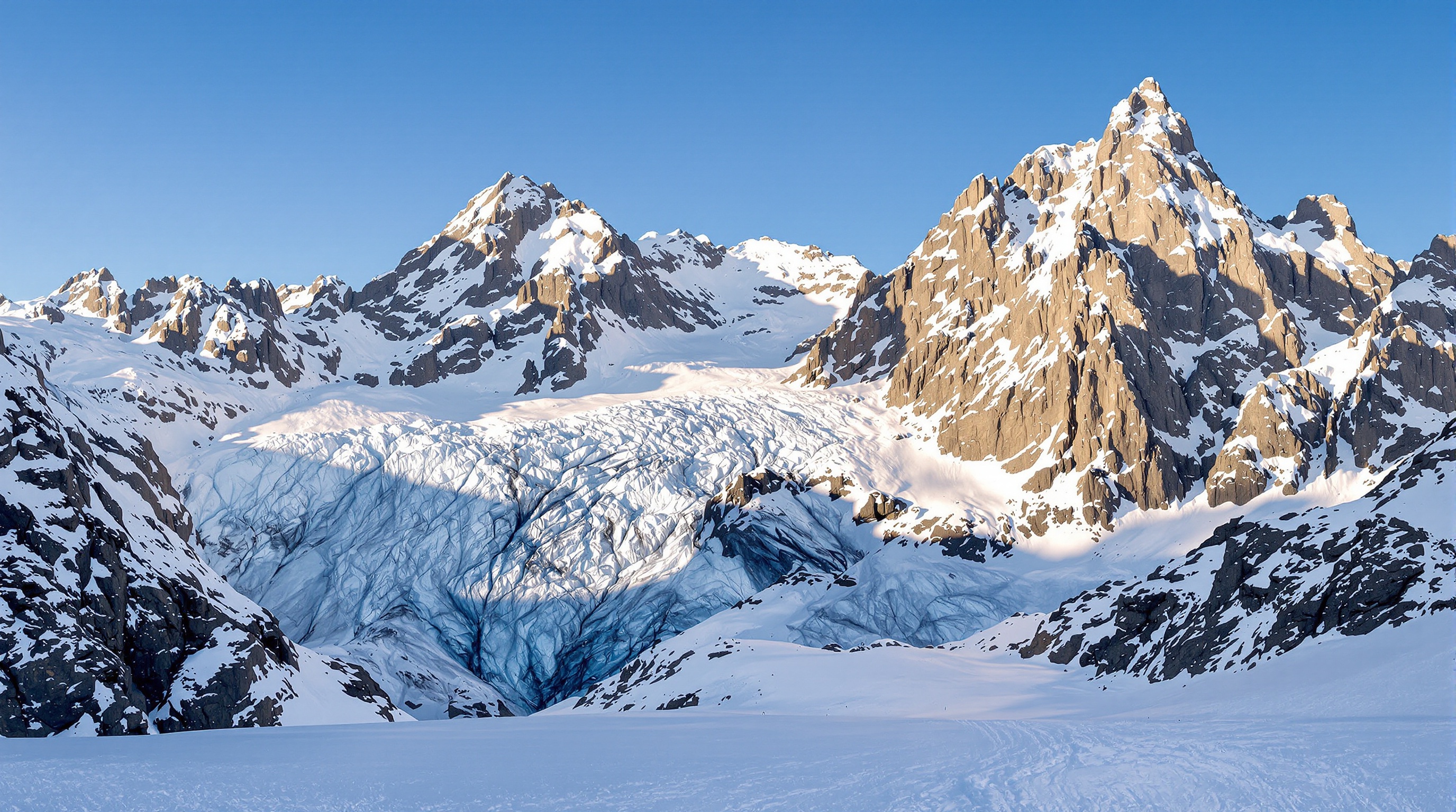 Crête frontalière Suisse-Italie du Piz Zupò, glaciers étincelants