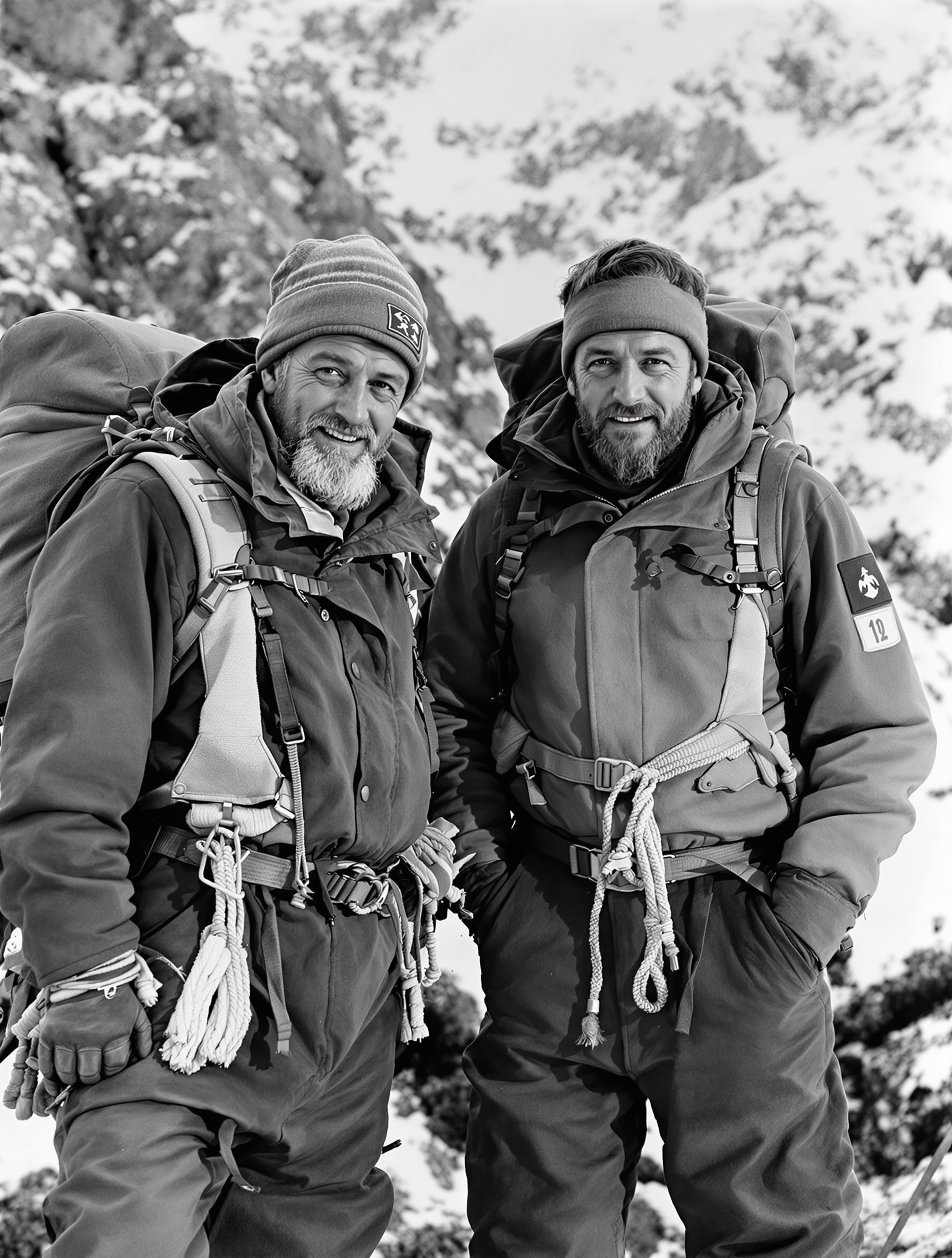 Portrait d'Achille Compagnoni et Lino Lacedelli au sommet du K2 en 1954.