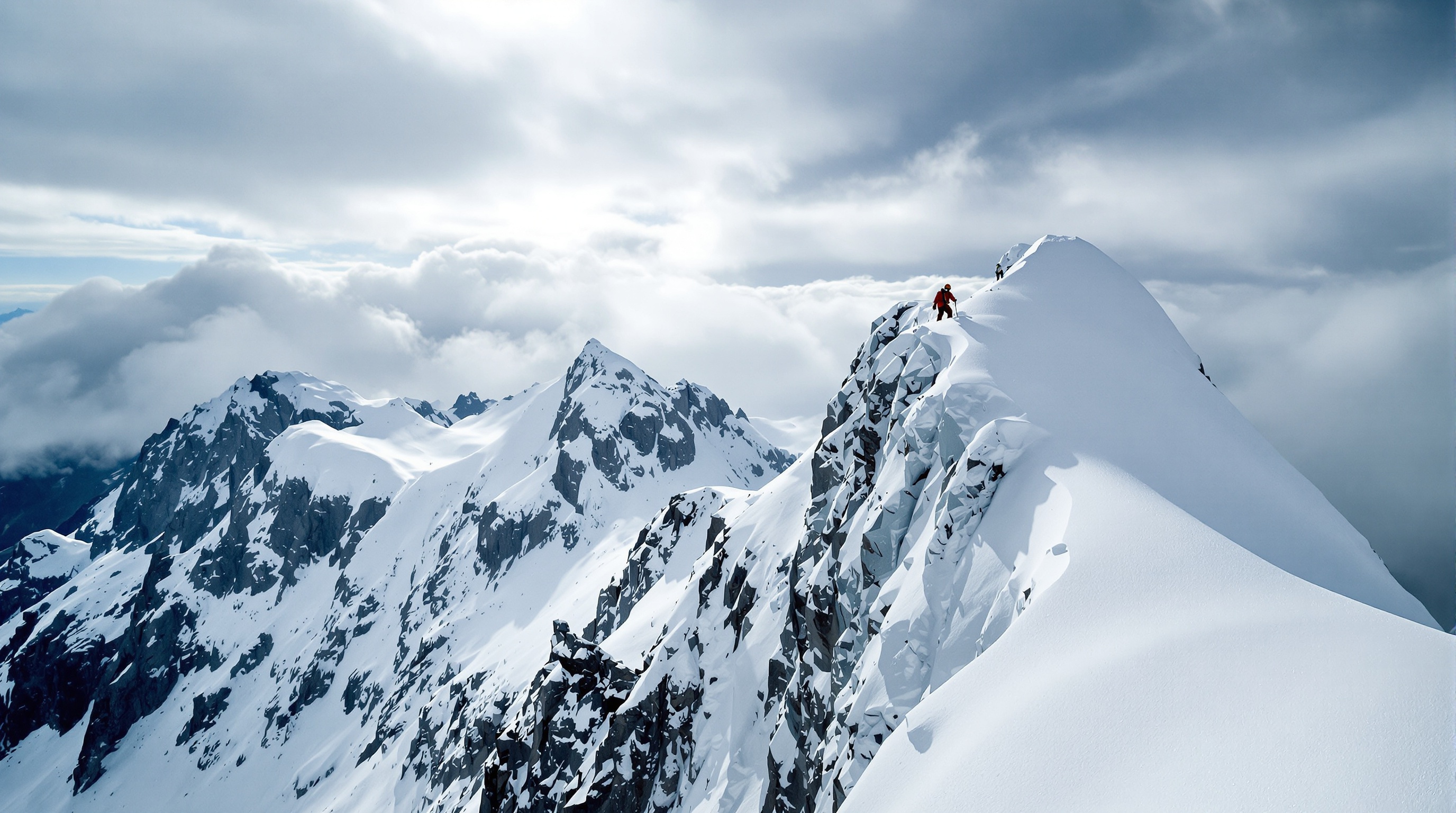 Marc-André Leclerc dans le documentaire The Alpinist, sur une crête alpine enneigée