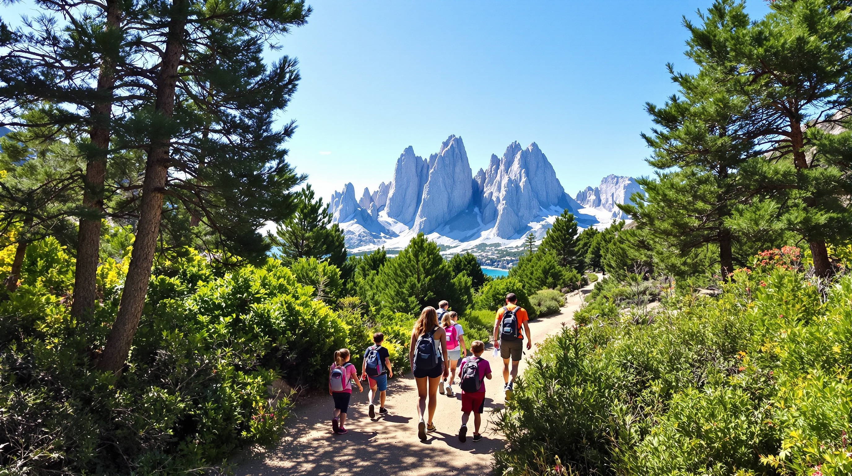 Familles en randonnée facile autour du Col de Bavella avec vue sur les aiguilles.
