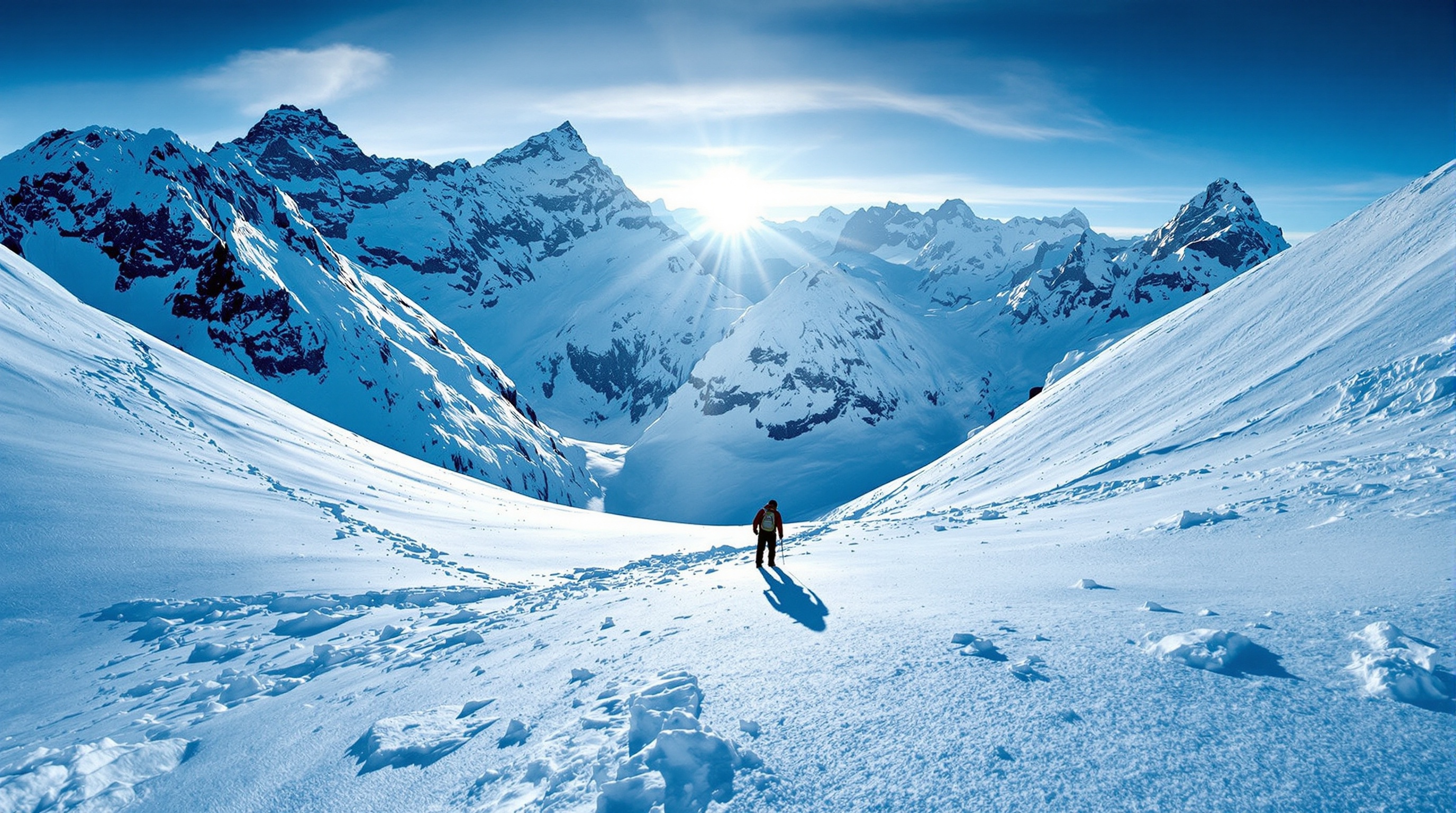 Silhouette de snowboarder sur l'arête nord de l'Everest au lever du soleil