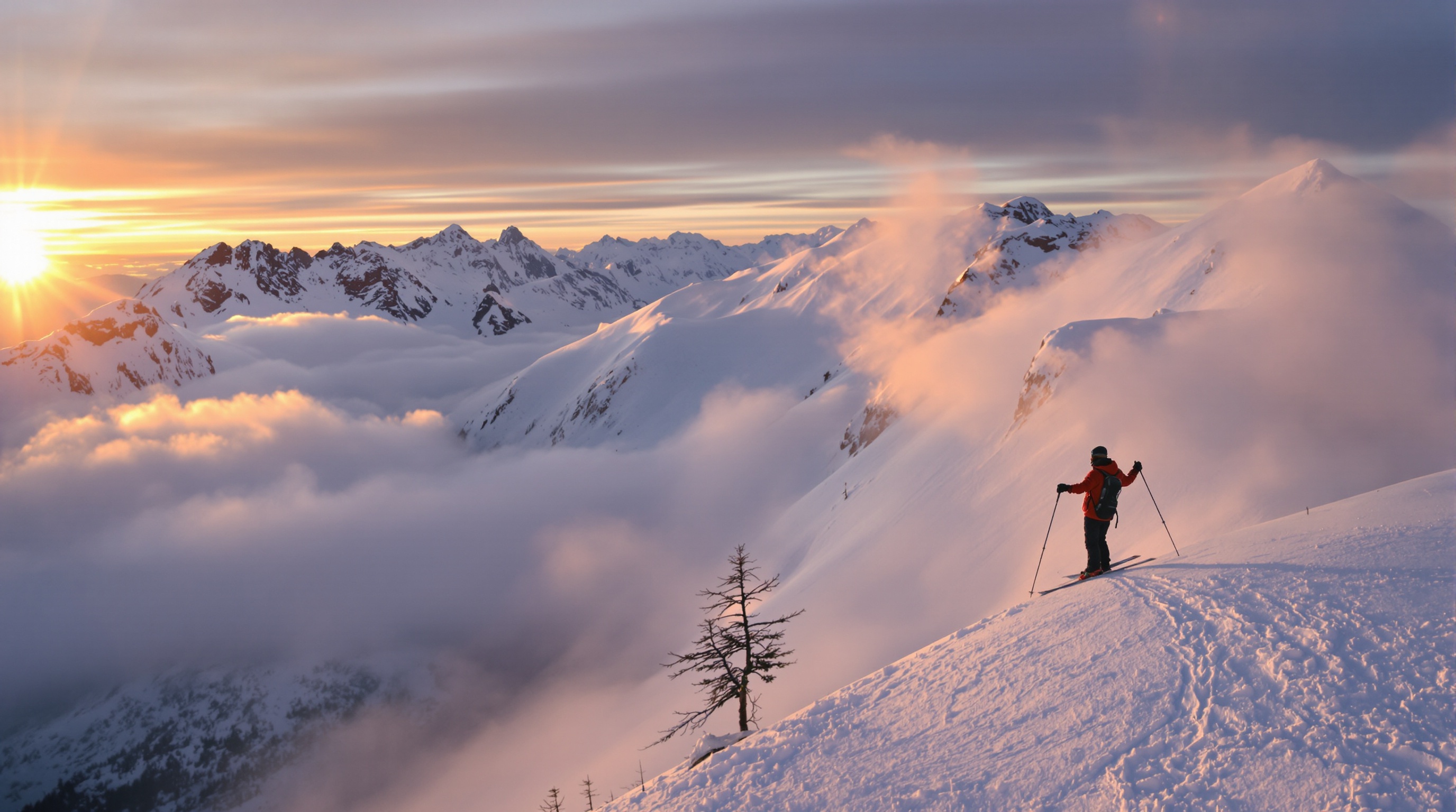 Illustration d'un skieur sur une crête enneigée des Menuires