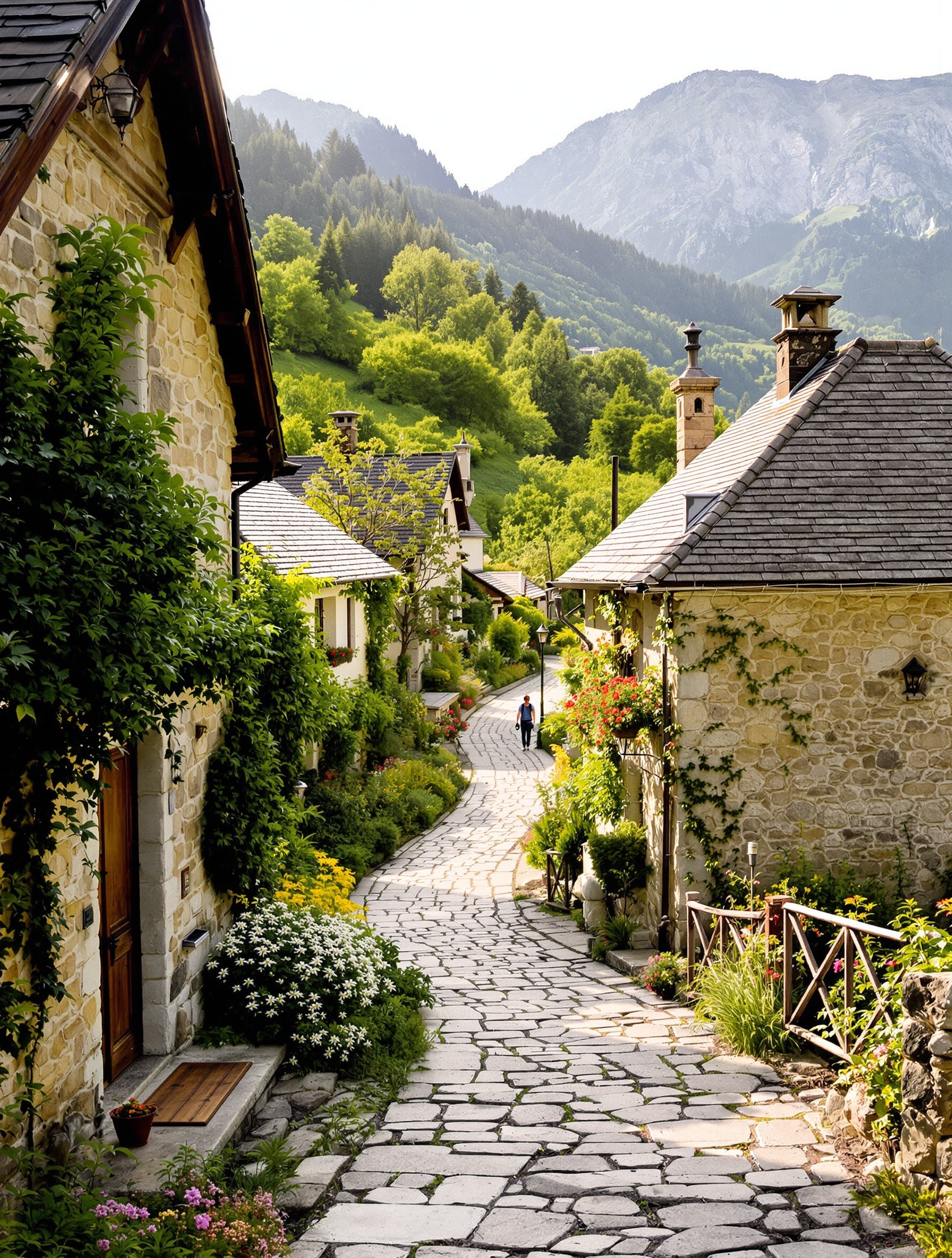 Village alpin authentique en été