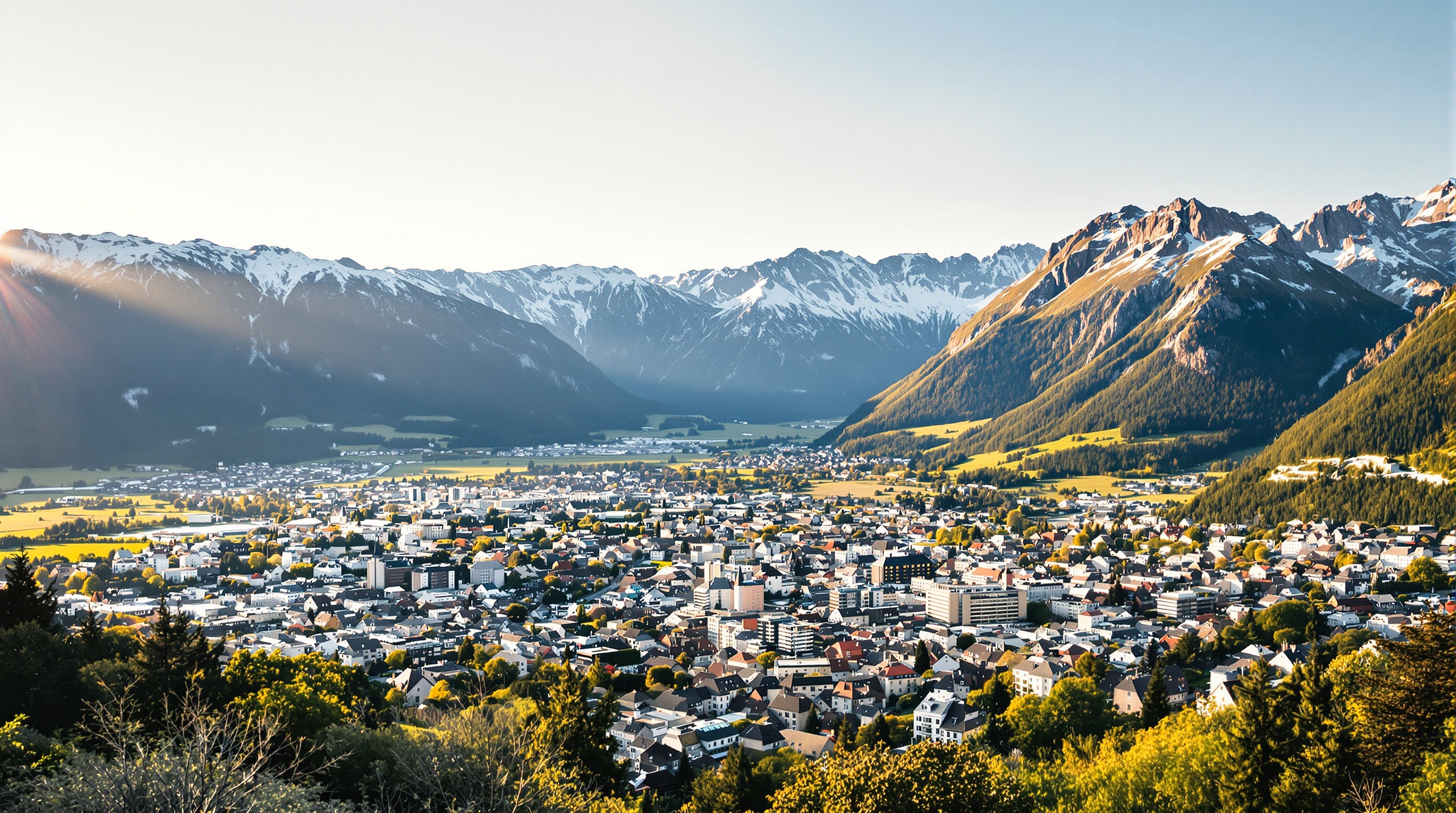 Vue panoramique sur Chambéry depuis Bellevue avec contraste centre-ville/reliefs