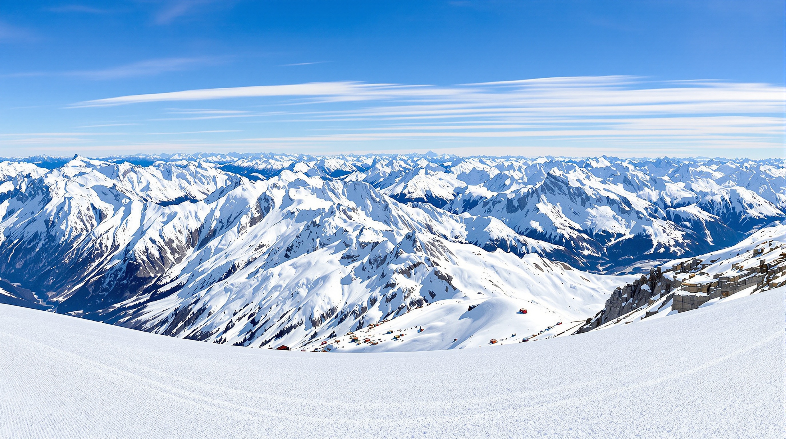 Vue panoramique emblématique des hauteurs d'Aussois face aux sommets enneigés de la Vanoise